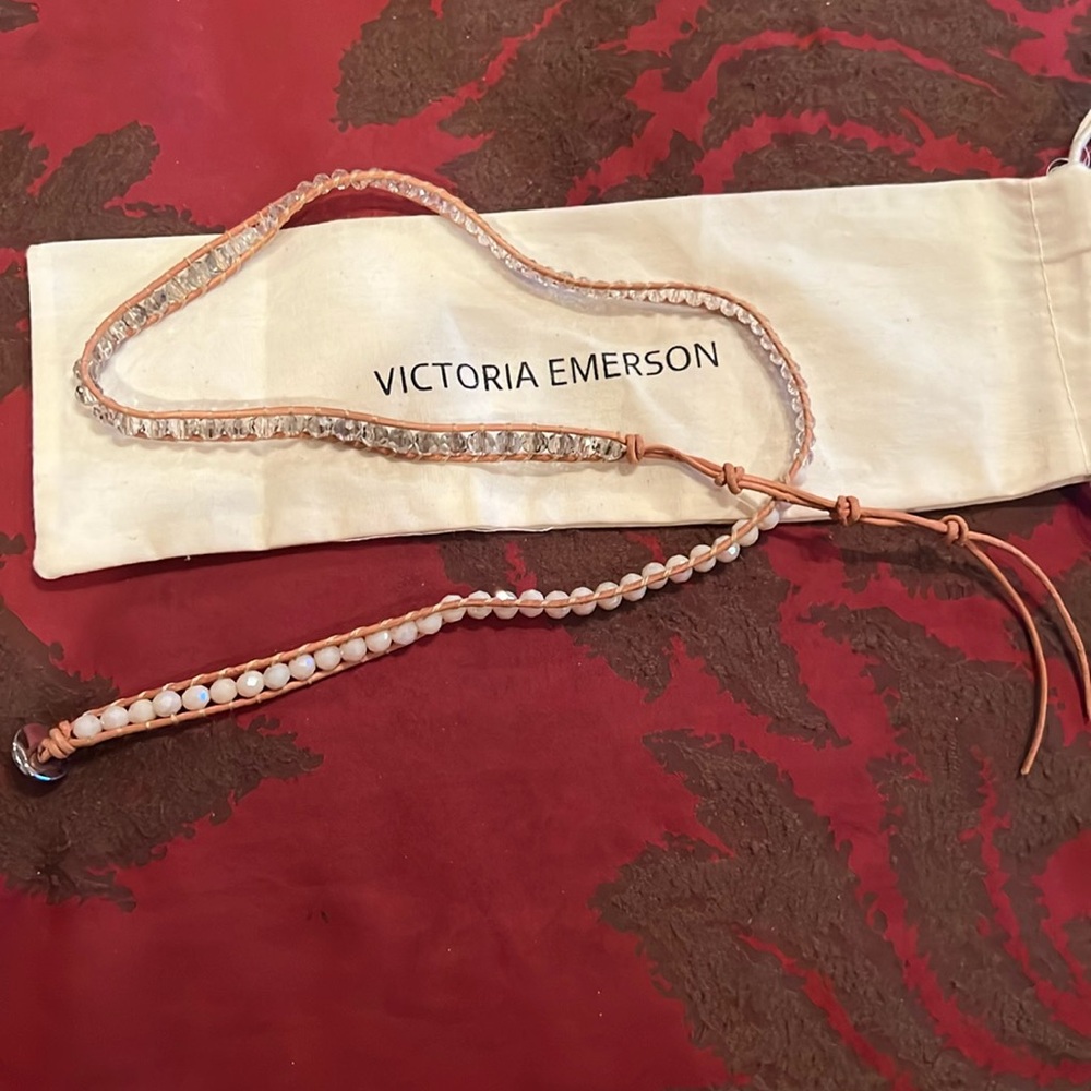 Victoria Emerson neutral tan white gray beads new never worn bracelet adjustable